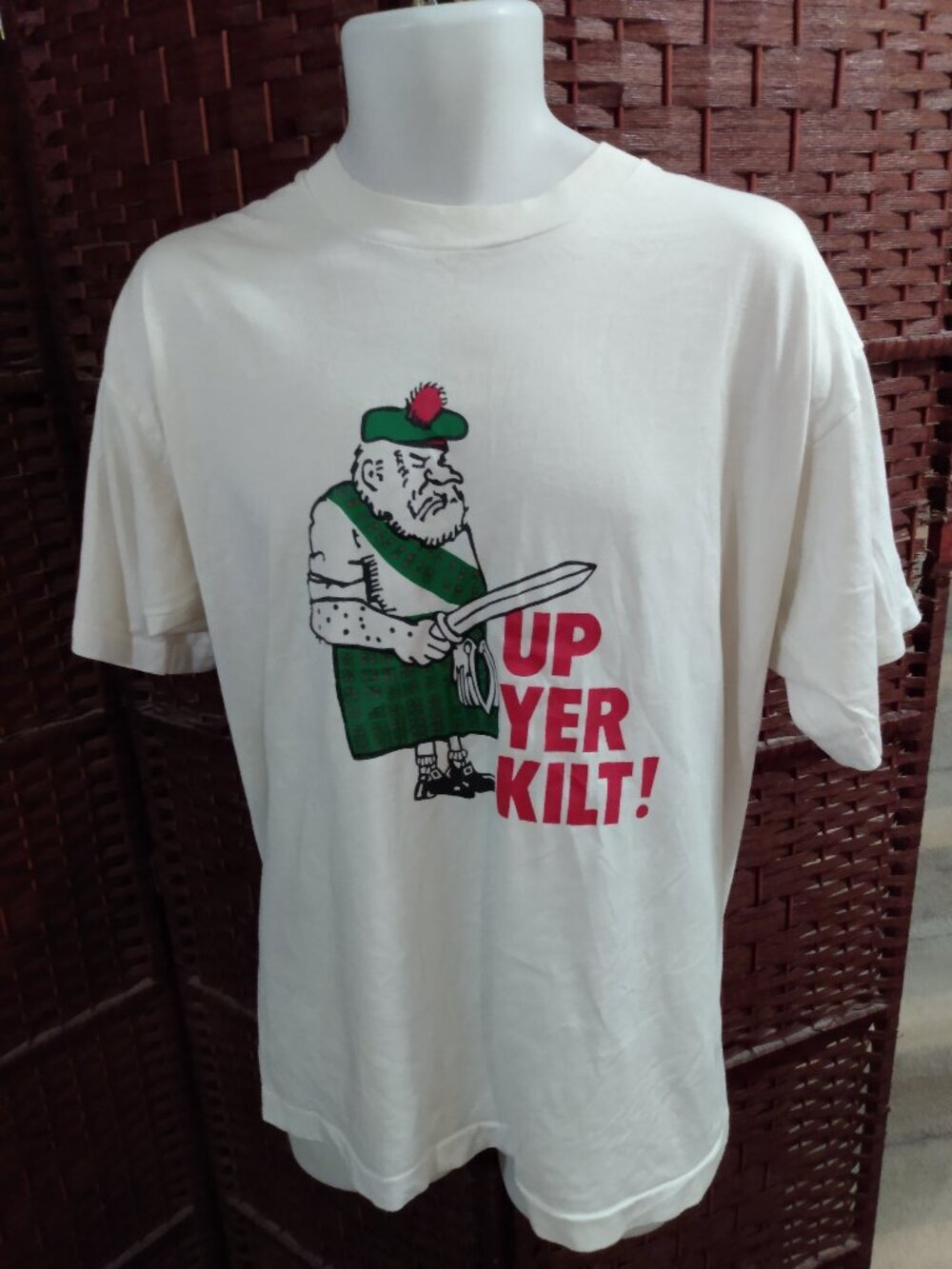 Vintage 90s Up Your kilt T Shirt funny Scotland Scottish XL Single Stitch